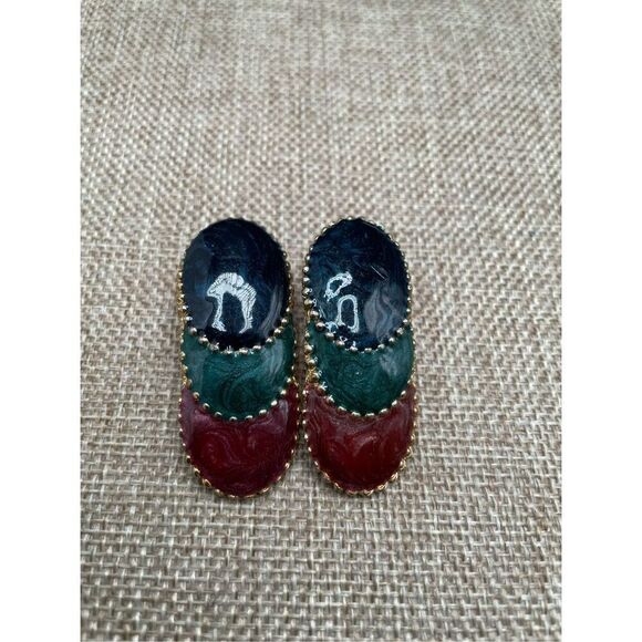 Vintage Abstract Enamel Earrings Not Stamped  Multi Colored - Picture 3 of 7